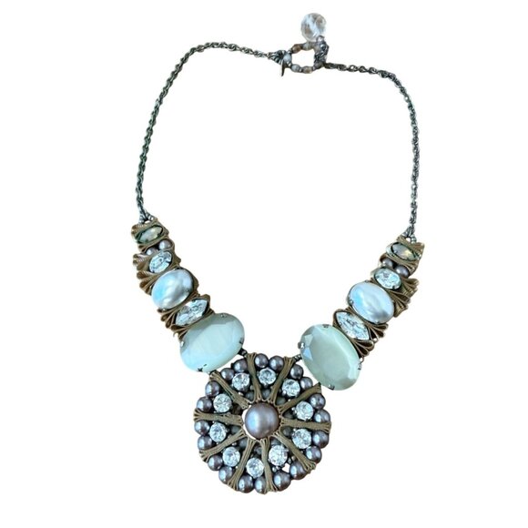 Tata Statement Necklace Pearls & Crystals Vintage Style Beaded Chain Elegant - Picture 1 of 5